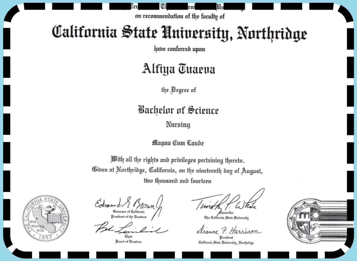 Bachelor of Science in Nursing, Magna Cum Laude