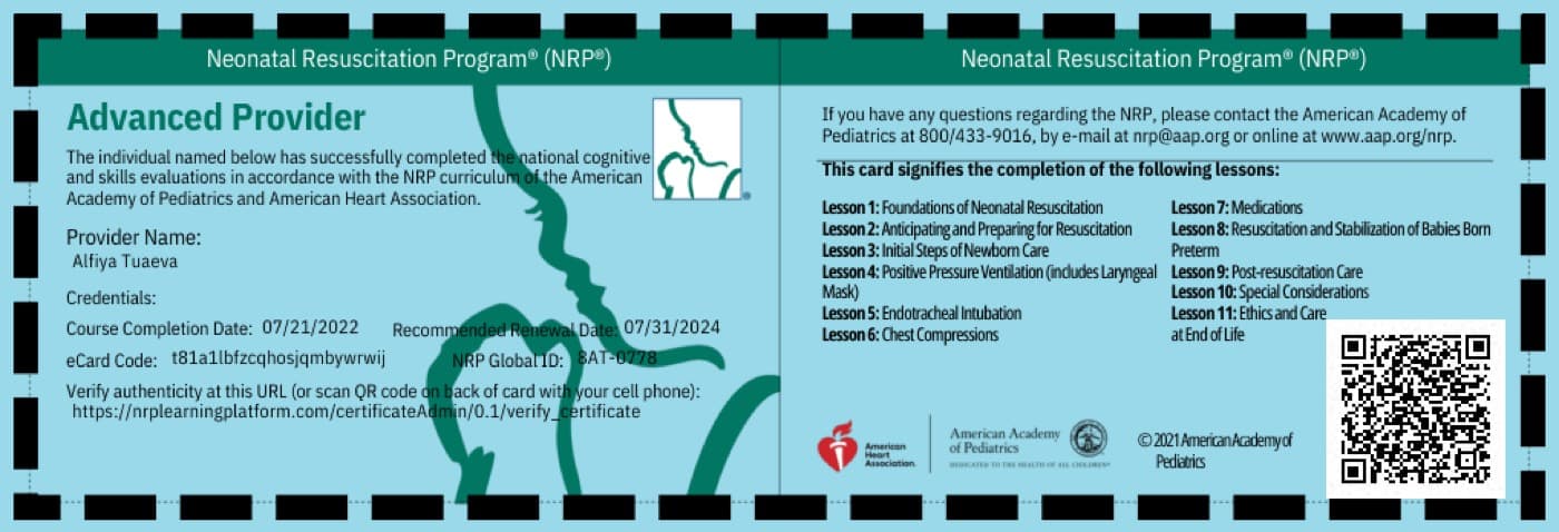 Neonatal Resuscitation Program (NRP), Advanced Provider