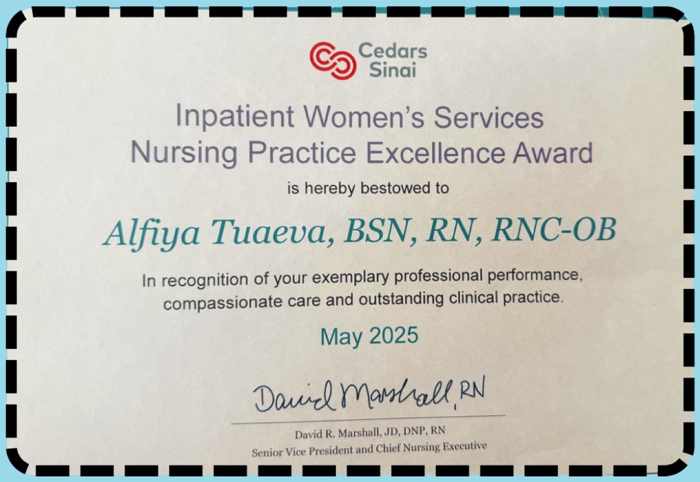 Inpatient Women's Services Nursing Practice Excellence Award